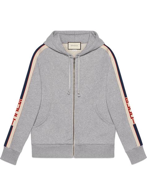 hooded zip-up sweatshirt with gucci stripe fake|authentic Gucci hoodie.